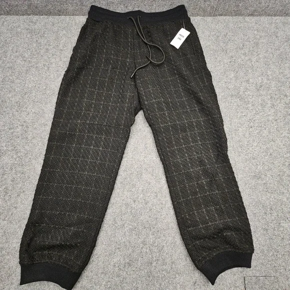 Mode of One Jogger Pants Mens Textured Grid Drawstring Deep Black Medium NEW - Picture 2 of 12